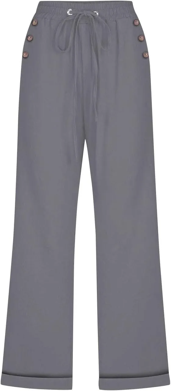 Womens Comfortable Capri Pants with Pockets and Drawstring Waist, Casual Loose Fit Cropped Cargo Trousers for Summer