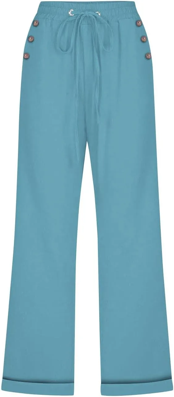 Womens Comfortable Capri Pants with Pockets and Drawstring Waist, Casual Loose Fit Cropped Cargo Trousers for Summer
