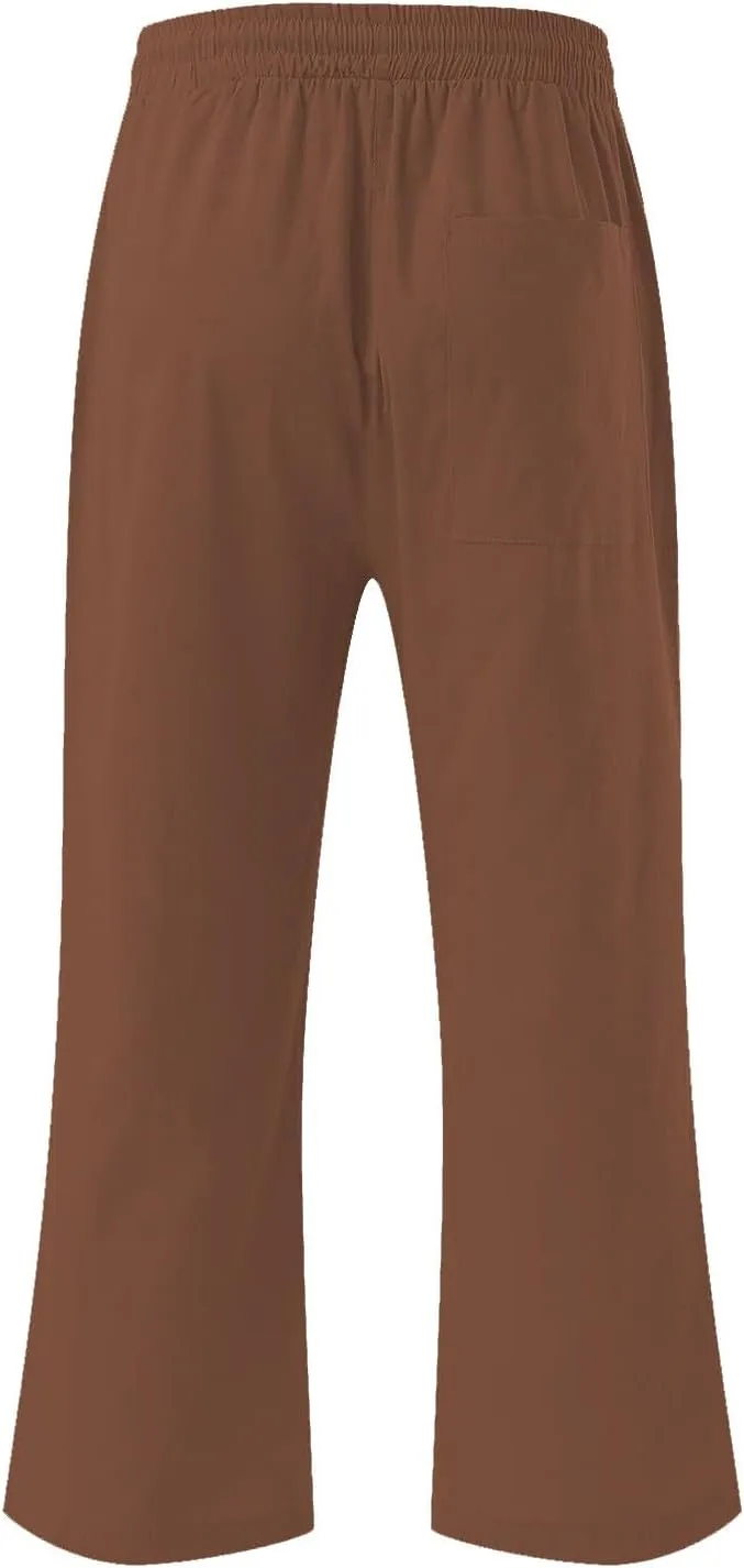 Womens Comfortable Capri Pants with Pockets and Drawstring Waist, Casual Loose Fit Cropped Cargo Trousers for Summer