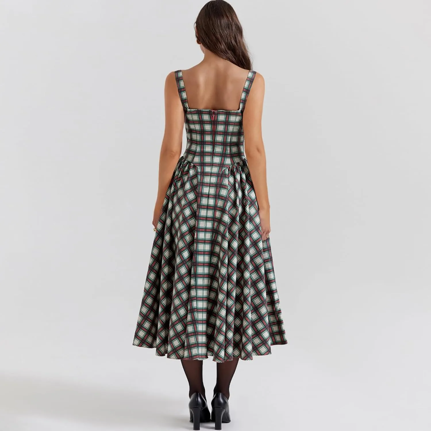 Womens Corset Dress Elegant Spaghetti Strap Midi Dress Flowy Pleated Hem Low Cut Prom Dresses Floral Bustier Dress