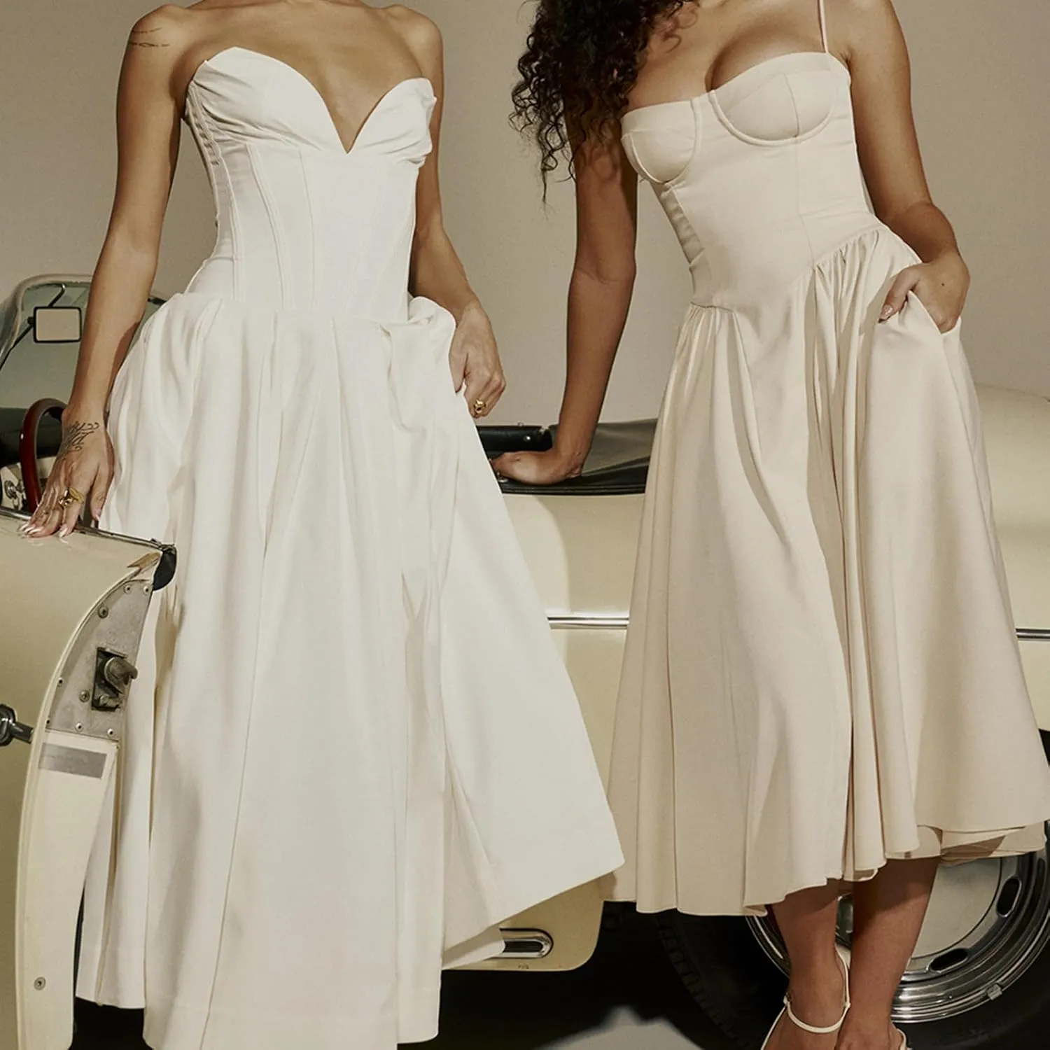 Womens Corset Dress Elegant Spaghetti Strap Midi Dress Flowy Pleated Hem Low Cut Prom Dresses Floral Bustier Dress