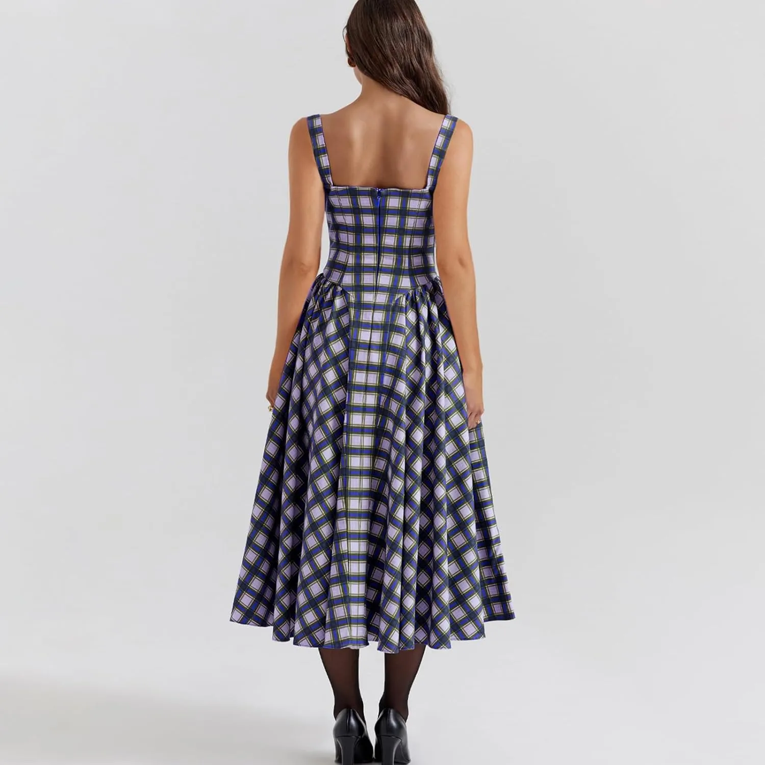 Womens Corset Dress Elegant Spaghetti Strap Midi Dress Flowy Pleated Hem Low Cut Prom Dresses Floral Bustier Dress