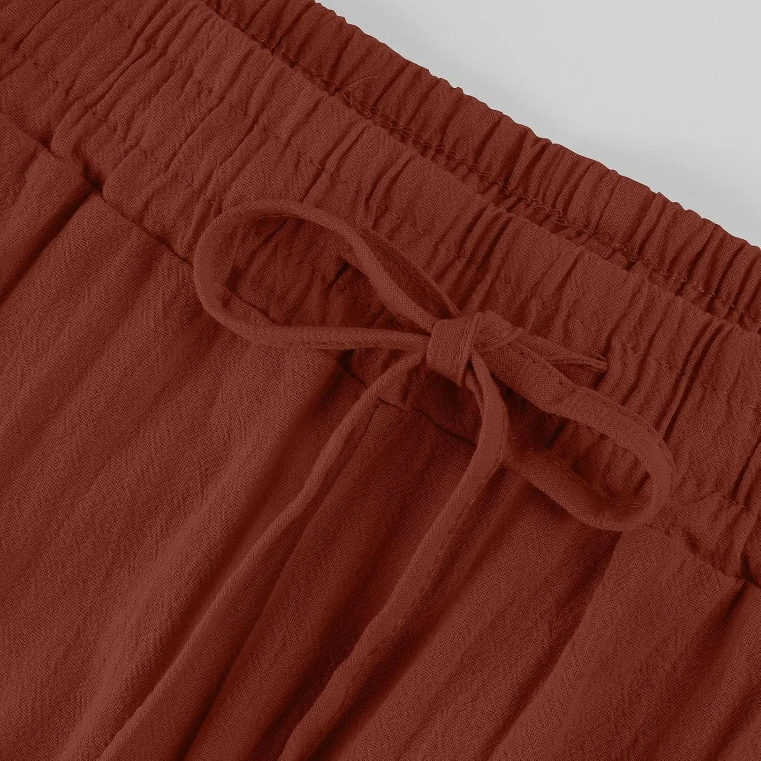 Womens Cotton Linen Cropped Pants 2025 Summer Lounge High Waisted Stretch Capris Drawstring Trousers with Pocket