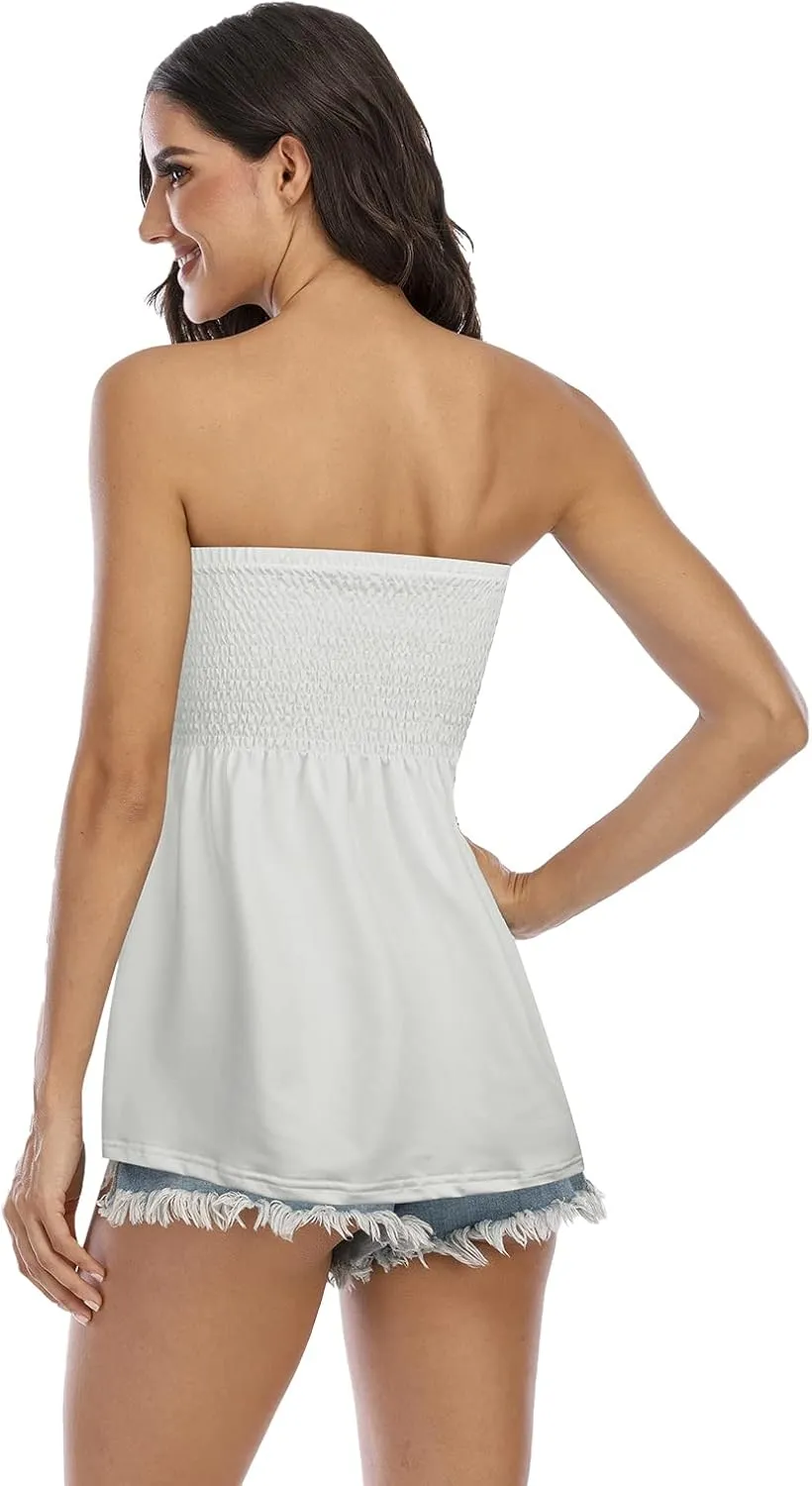Womens Holiday Strapless Pleated Tube Top Shirt Halter Twisted Tank Top Blouse