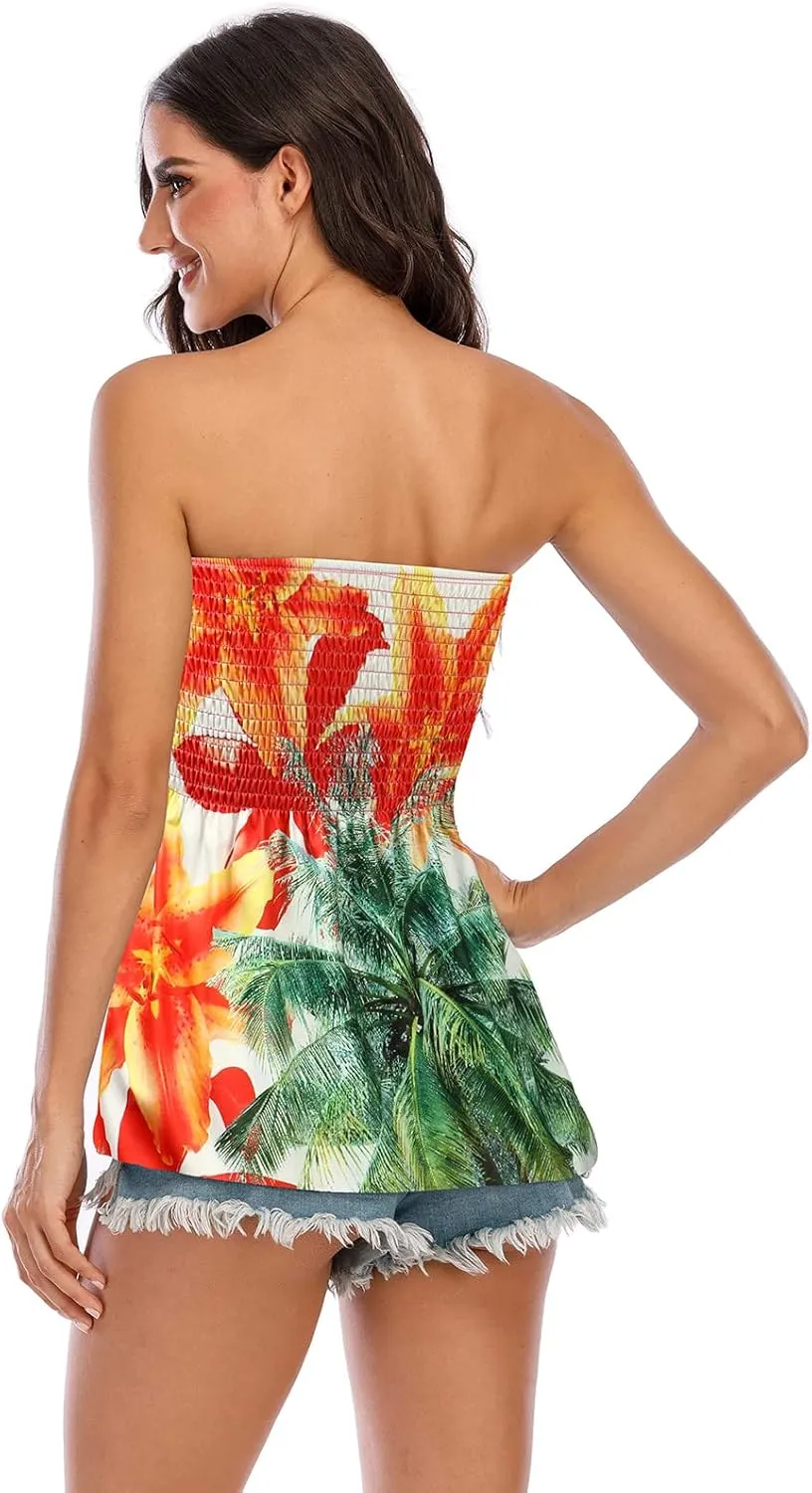 Womens Holiday Strapless Pleated Tube Top Shirt Halter Twisted Tank Top Blouse