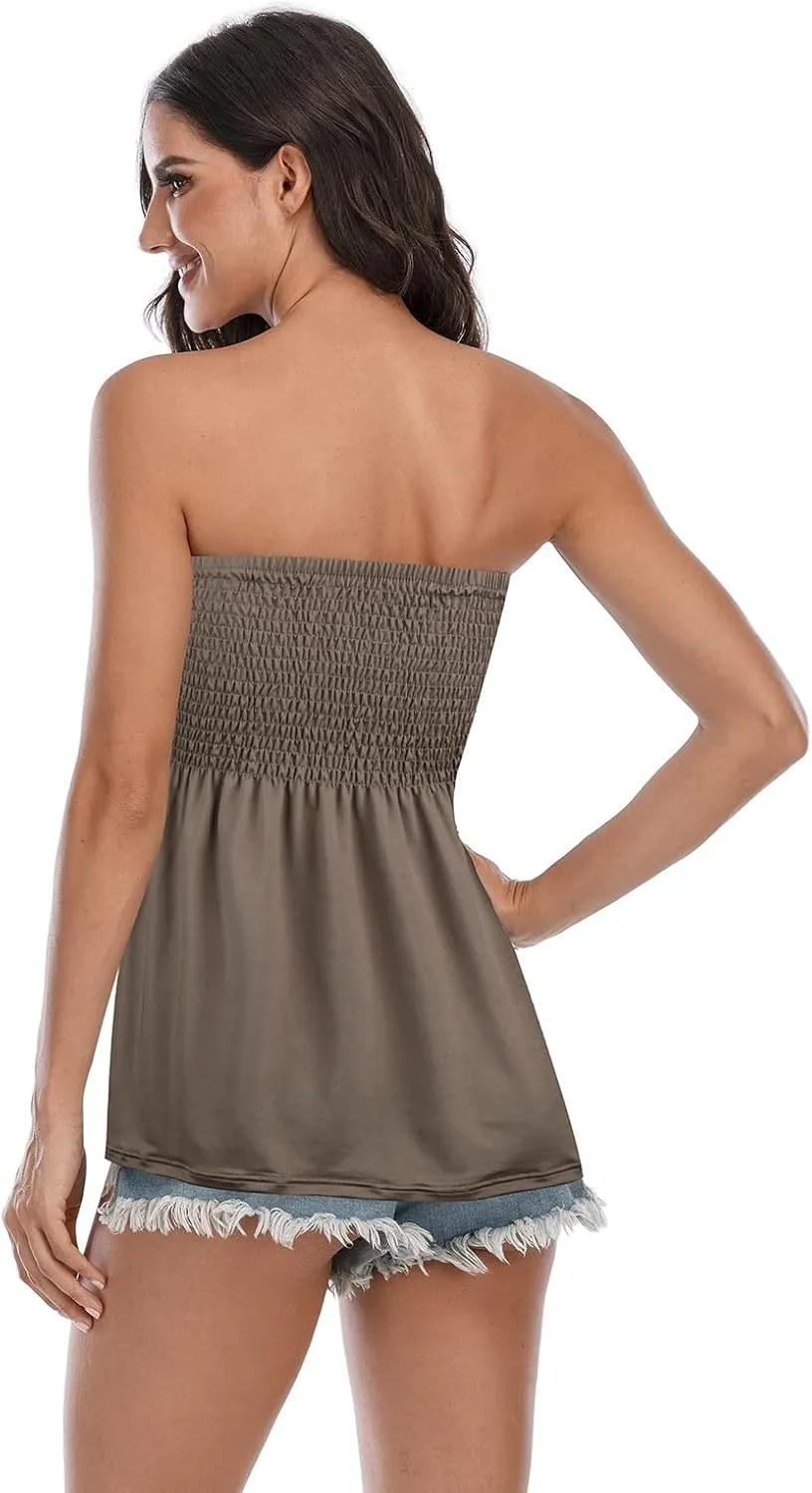 Womens Holiday Strapless Pleated Tube Top Shirt Halter Twisted Tank Top Blouse