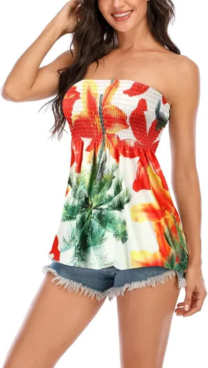 Womens Holiday Strapless Pleated Tube Top Shirt Halter Twisted Tank Top Blouse