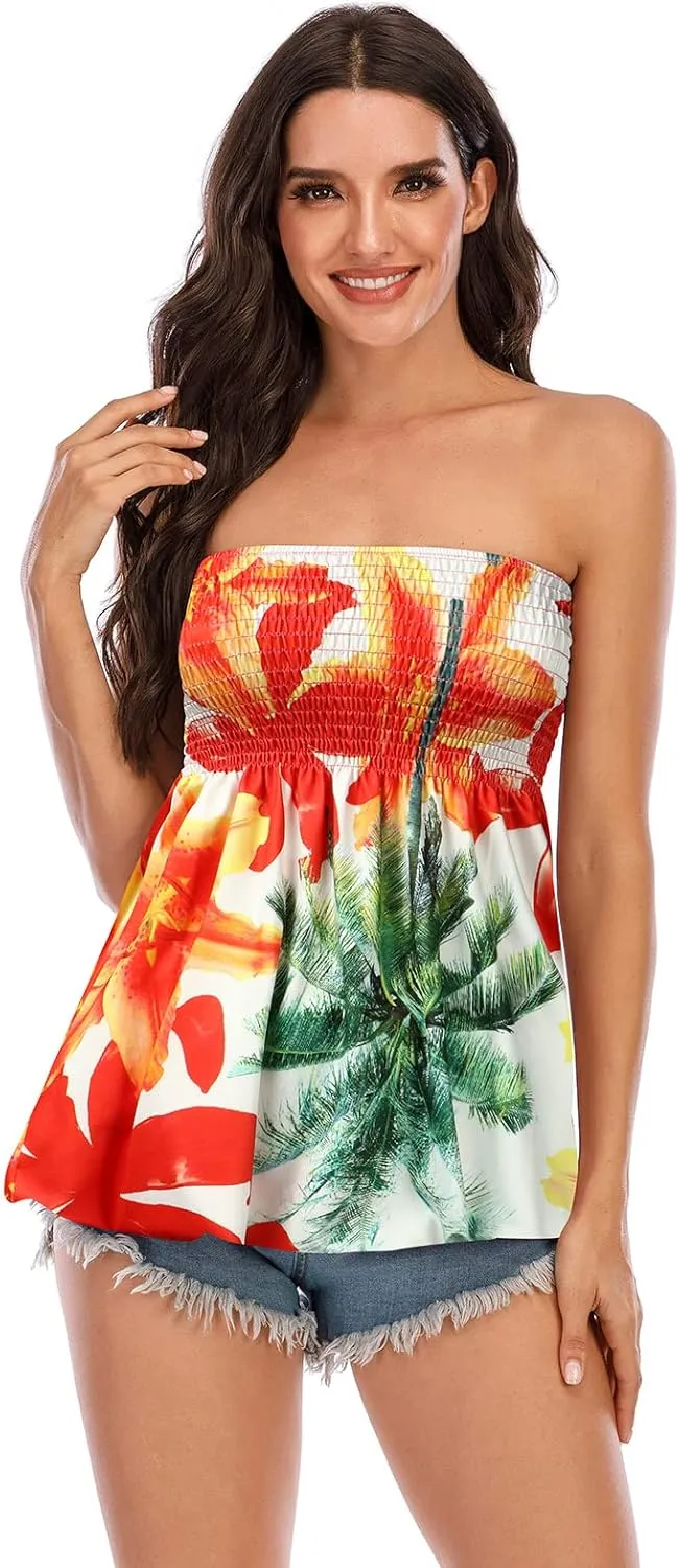 Womens Holiday Strapless Pleated Tube Top Shirt Halter Twisted Tank Top Blouse