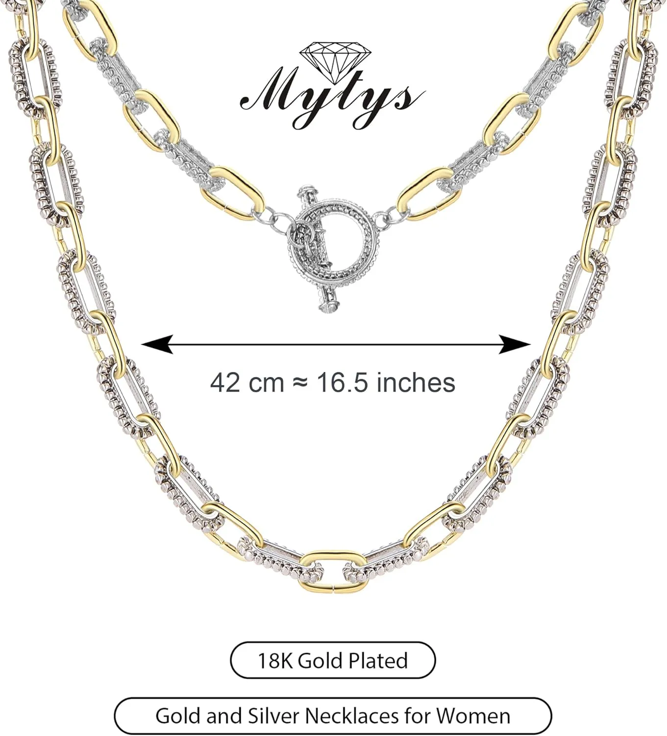 Women's Link Necklace 18k Gold Plated Double Twist Wire Gold and Silver 2 Tone Chain Necklaces Christmas New Year Jewelry