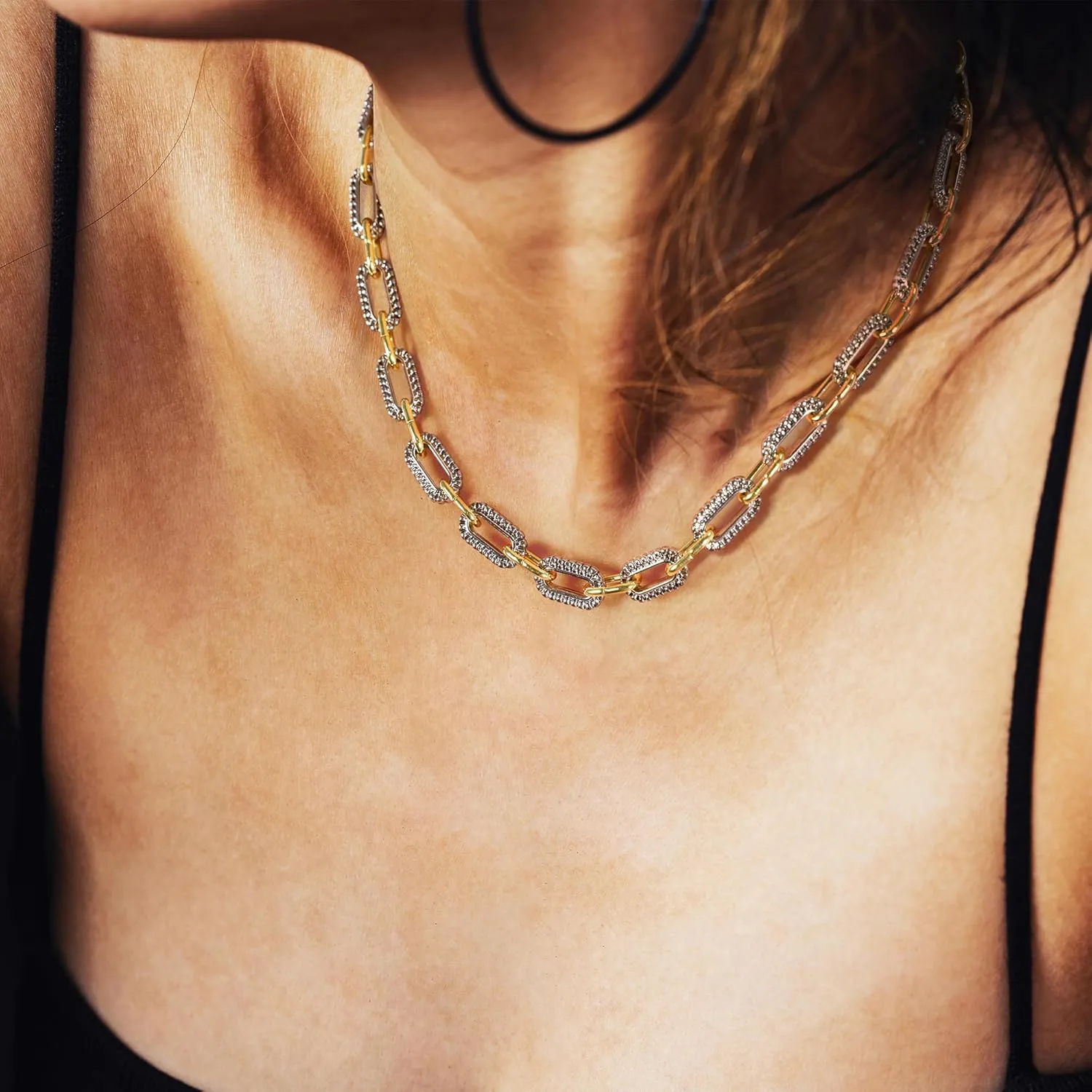 Women's Link Necklace 18k Gold Plated Double Twist Wire Gold and Silver 2 Tone Chain Necklaces Christmas New Year Jewelry