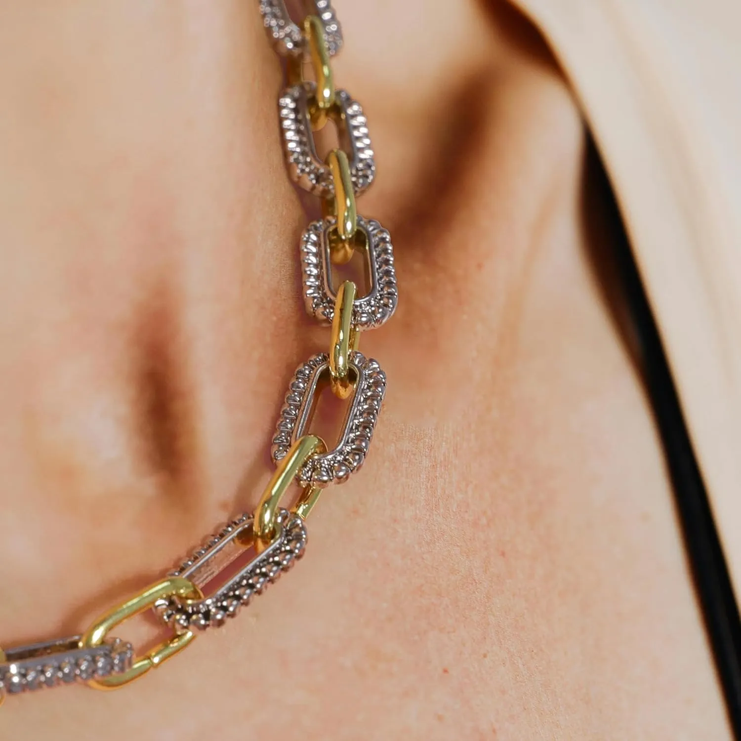Women's Link Necklace 18k Gold Plated Double Twist Wire Gold and Silver 2 Tone Chain Necklaces Christmas New Year Jewelry