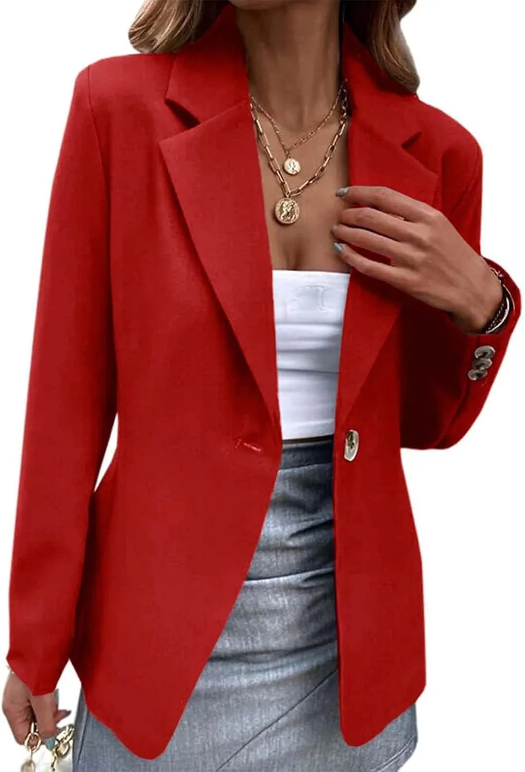 Womens Long Sleeve Blazers One Button Casual Blazer Jacket Dressy Soft Stretchy Cardigan