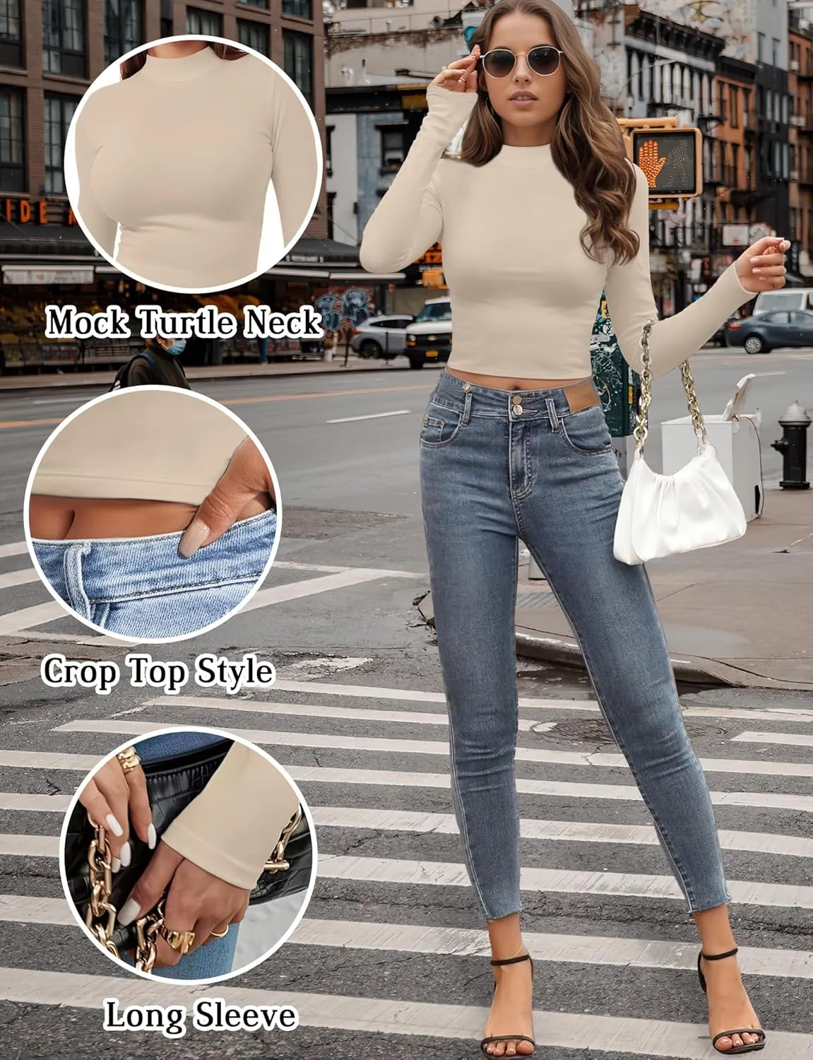 Womens Long Sleeve Crop Top Mock Turtleneck Sexy Slim Fitted Casual Base Layer Lightweight Soft Shirt Going Out Teen Sexy Top