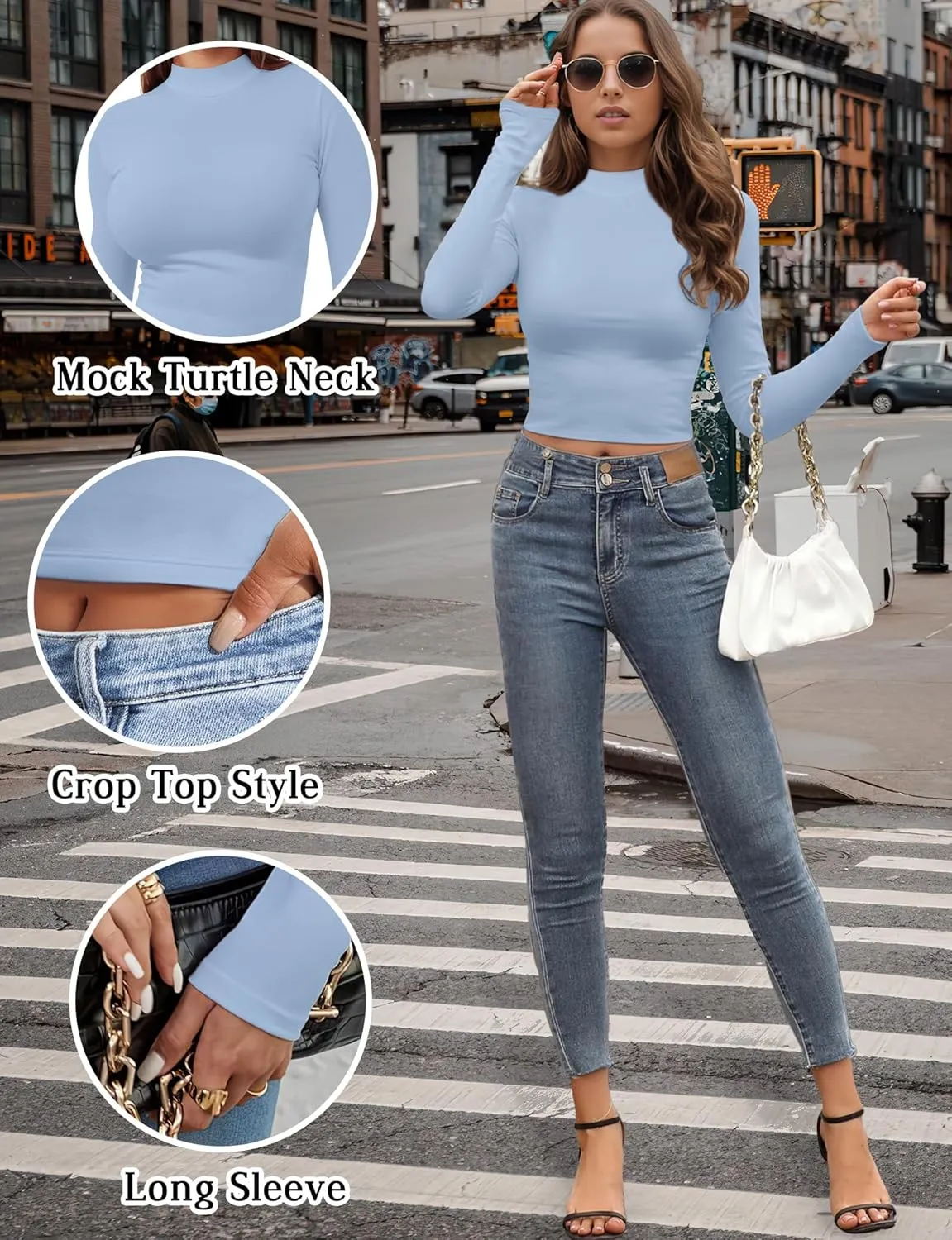 Womens Long Sleeve Crop Top Mock Turtleneck Sexy Slim Fitted Casual Base Layer Lightweight Soft Shirt Going Out Teen Sexy Top