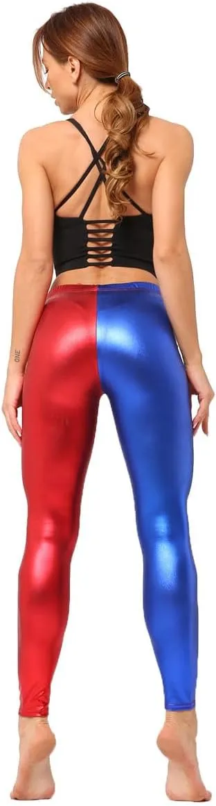 Womens Metallic Leather Look Leggings Elastic Skinny Leggings Pants for Clubwear Outfit Theme Party Costume