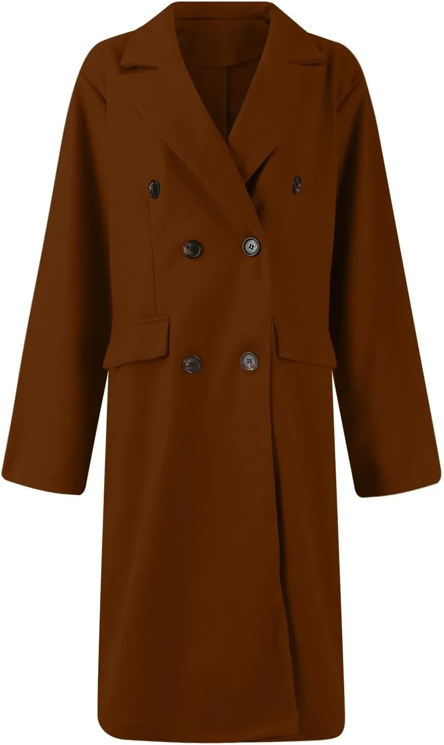 Womens Notched Lapel Collar Double Breasted Pea Coat Trendy Long Trench Coats Winter Wool Fleece Jacket