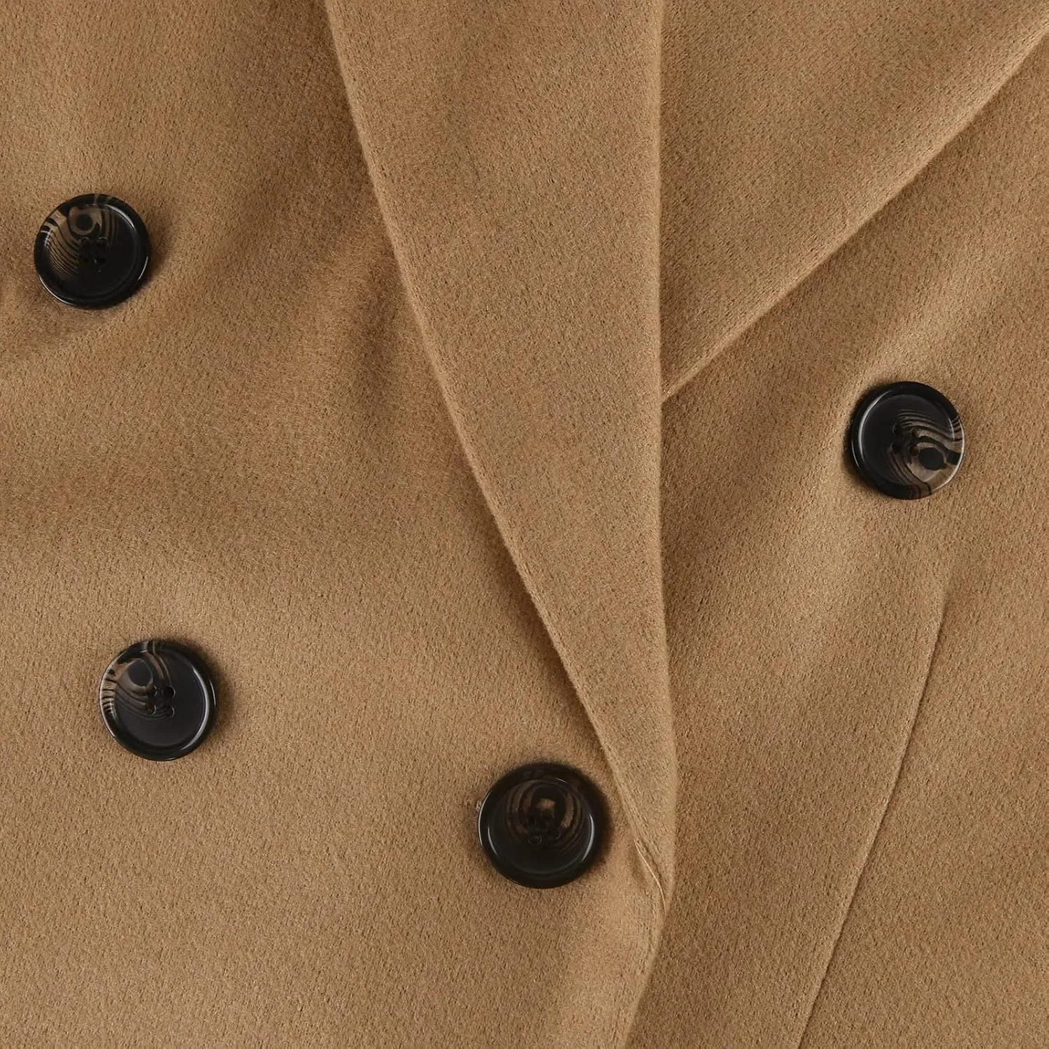 Womens Notched Lapel Collar Double Breasted Pea Coat Trendy Long Trench Coats Winter Wool Fleece Jacket