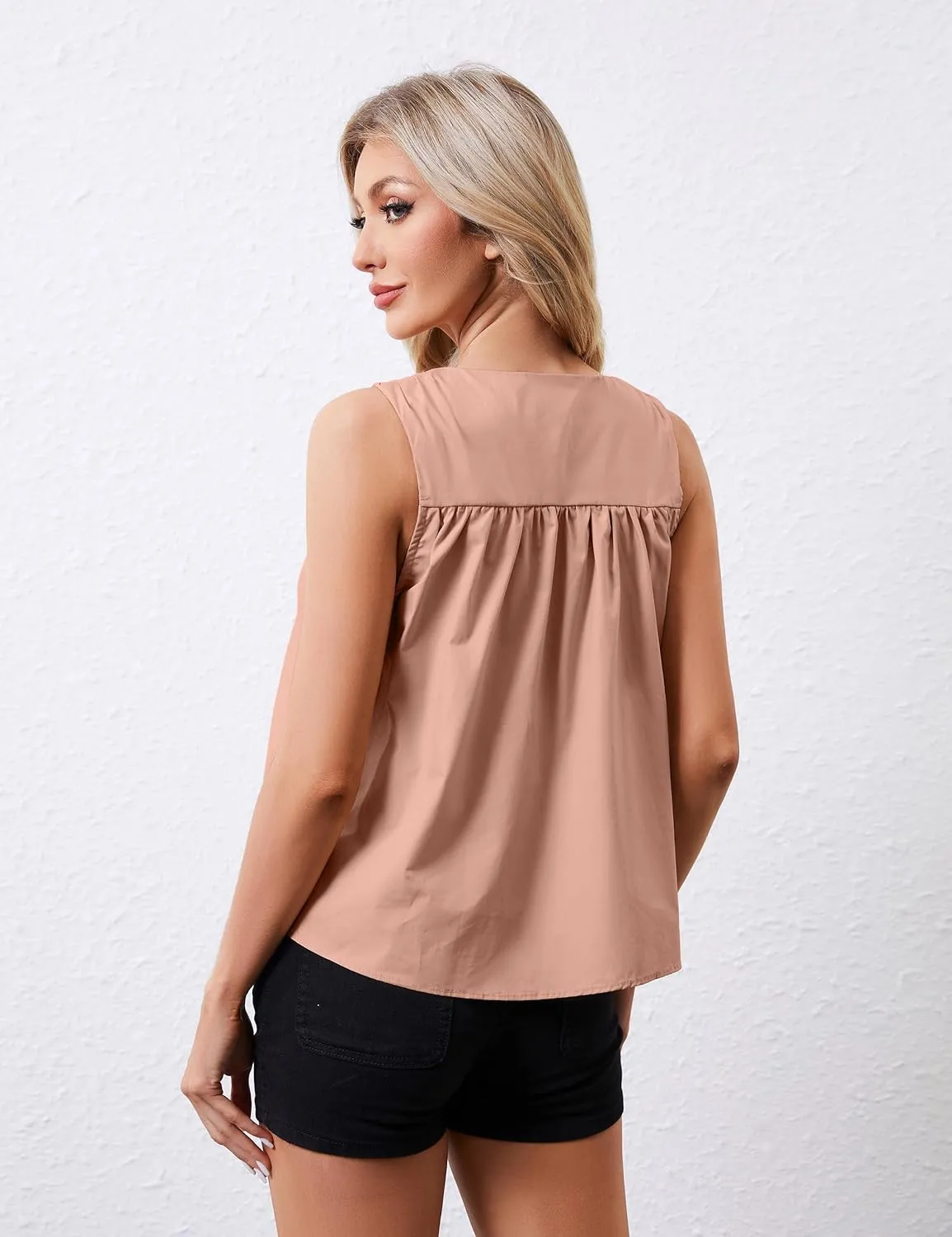 Womens Peplum Babydoll Tank Top Crew Neck Loose Fit Summer Tank Tops Swing Sleeveless Shirred Ruffle Top