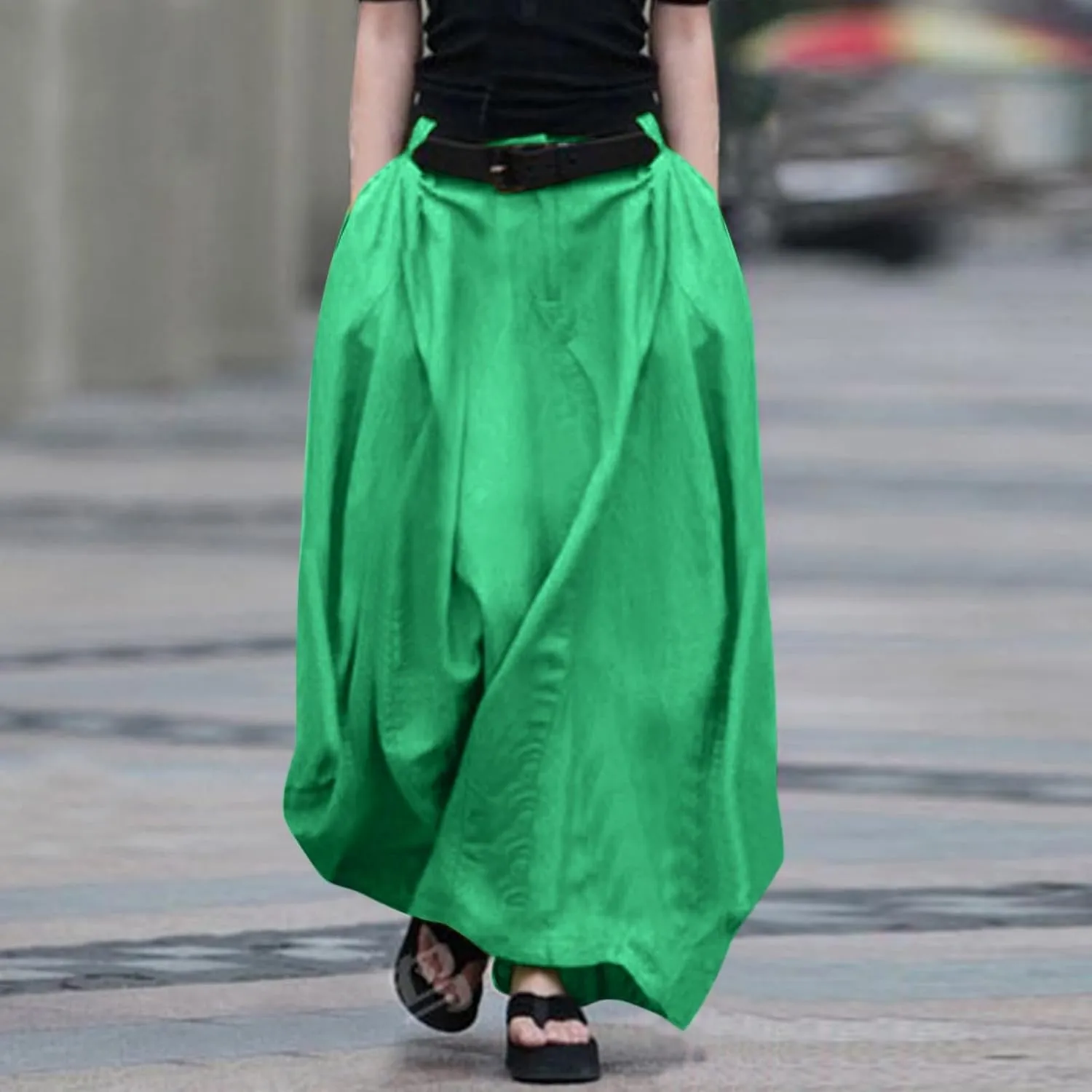 Women's Plus Size Maxi Skirt Elastic High Waist A-Line Long Dress 2025 Summer Casual Loose A Line Skirts with Pockets