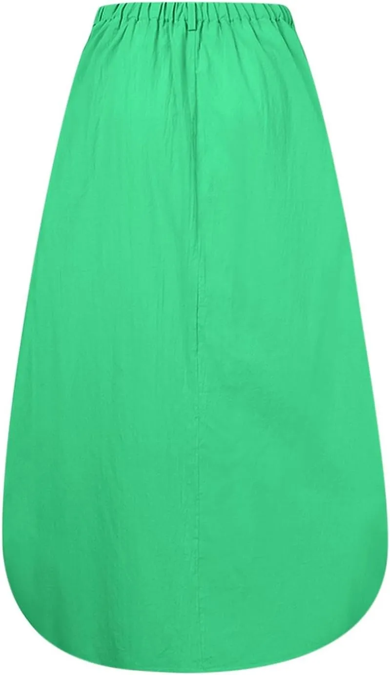 Women's Plus Size Maxi Skirt Elastic High Waist A-Line Long Dress 2025 Summer Casual Loose A Line Skirts with Pockets