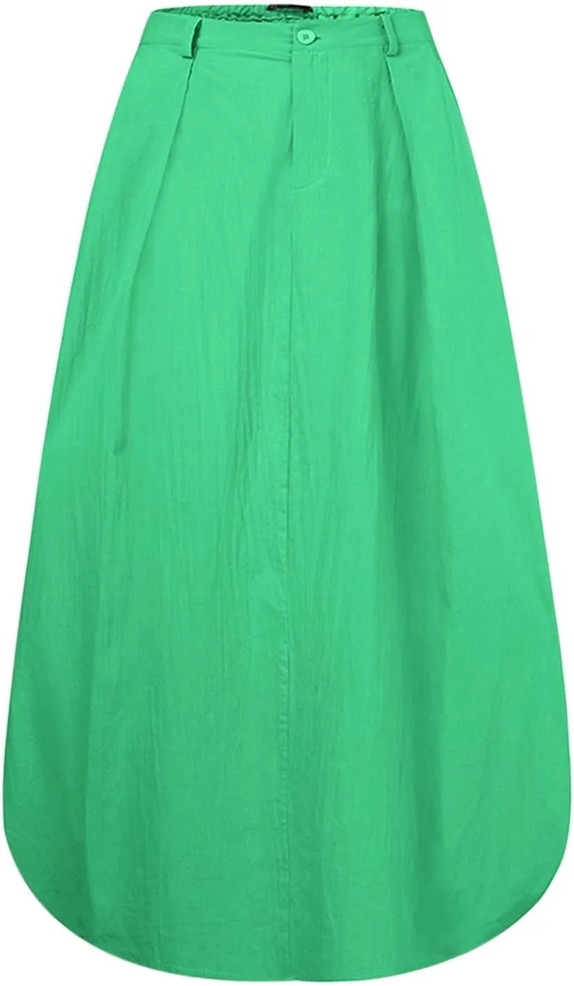 Women's Plus Size Maxi Skirt Elastic High Waist A-Line Long Dress 2025 Summer Casual Loose A Line Skirts with Pockets