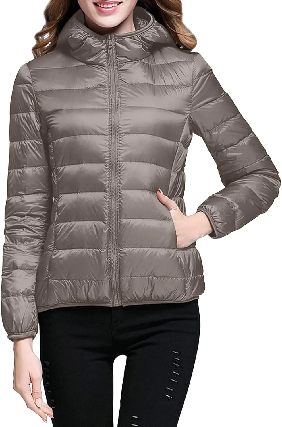 Womens Puffer Jacket 2024 Winter Warm Packable Down Jacket Lightweight Slim Fit Hooded Jacket Short Duck Down Coat