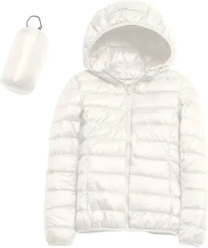 Womens Puffer Jacket 2024 Winter Warm Packable Down Jacket Lightweight Slim Fit Hooded Jacket Short Duck Down Coat
