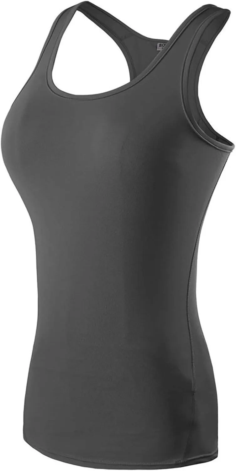 Womens Seamless Racerback Tank Tops Summer Scoop Neck Breathable Running Workout Tops Athletic Gym Sleeveless Shirts