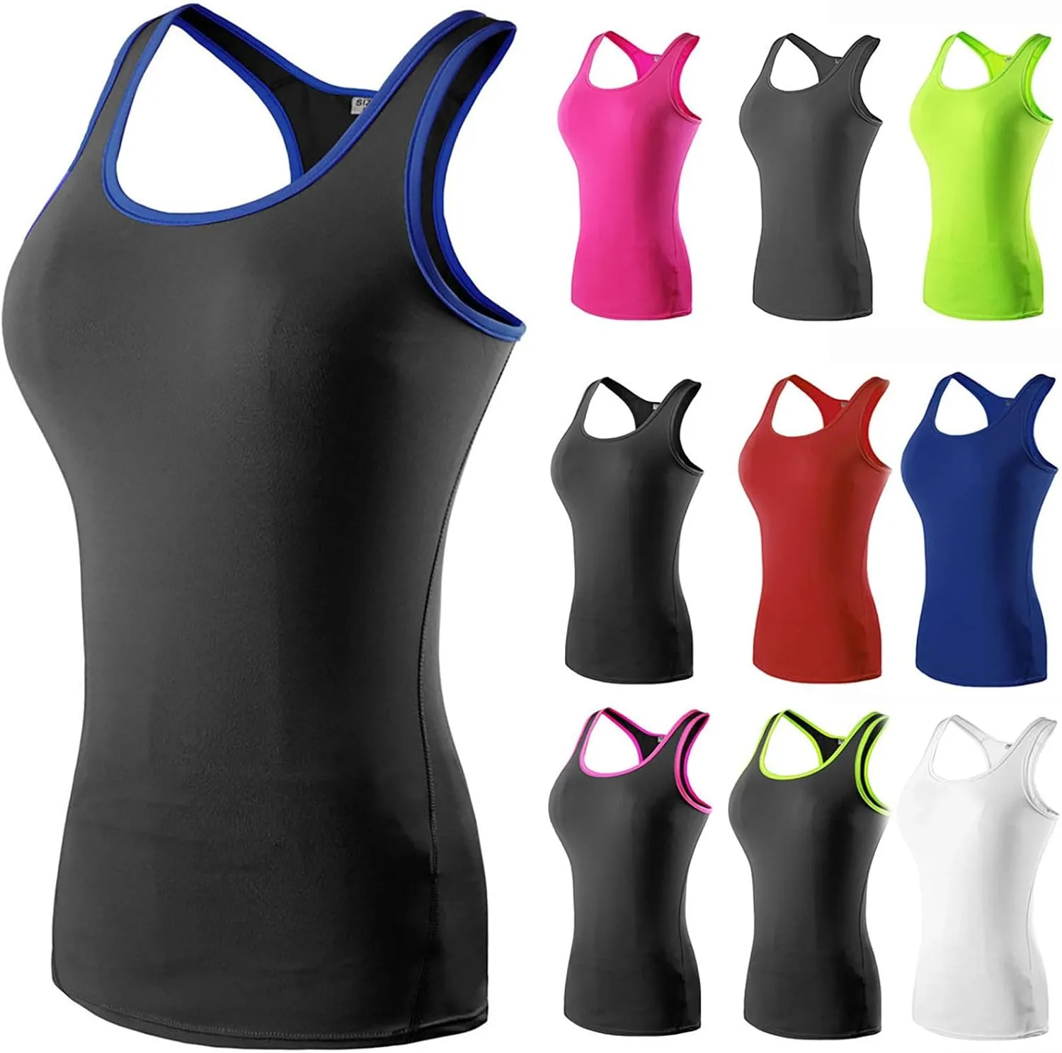 Womens Seamless Racerback Tank Tops Summer Scoop Neck Breathable Running Workout Tops Athletic Gym Sleeveless Shirts