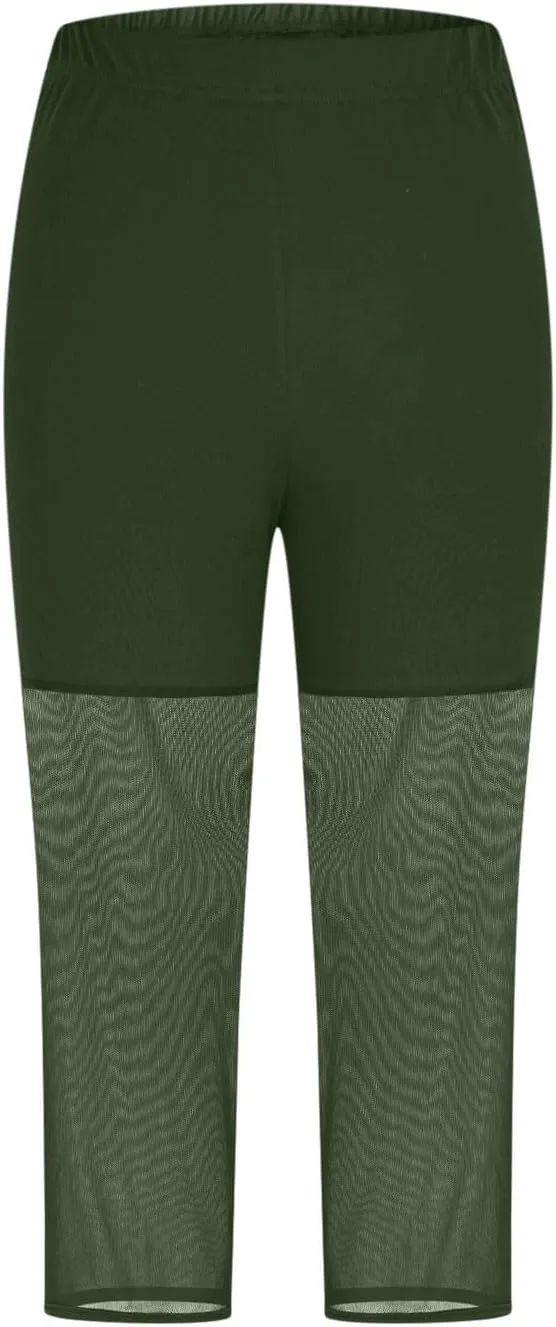 Womens Sheer Mesh Capri Leggings High Waisted Capris Pants Tight Workout Yoga Cropped Trousers Summer Casual Leggings