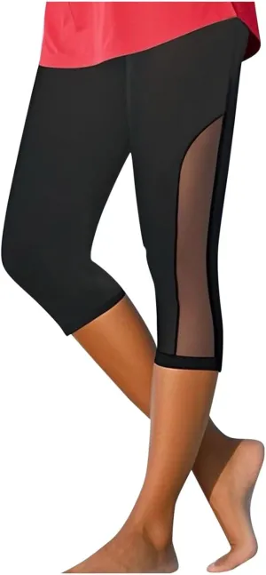 Womens Sheer Mesh Capri Leggings High Waisted Capris Pants Tight Workout Yoga Cropped Trousers Summer Casual Leggings