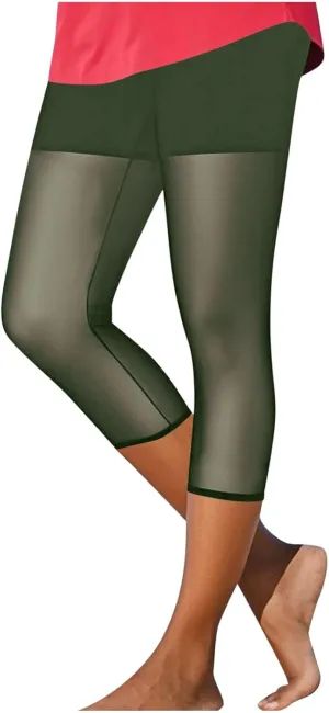 Womens Sheer Mesh Capri Leggings High Waisted Capris Pants Tight Workout Yoga Cropped Trousers Summer Casual Leggings