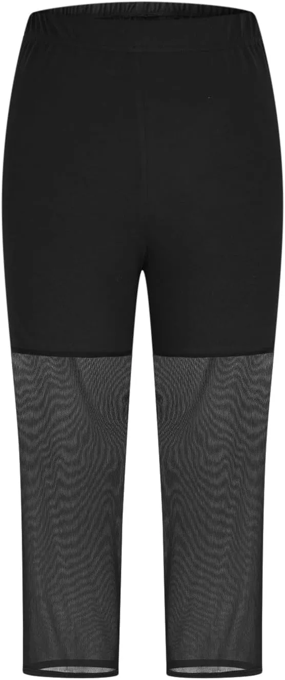 Womens Sheer Mesh Capri Leggings High Waisted Capris Pants Tight Workout Yoga Cropped Trousers Summer Casual Leggings