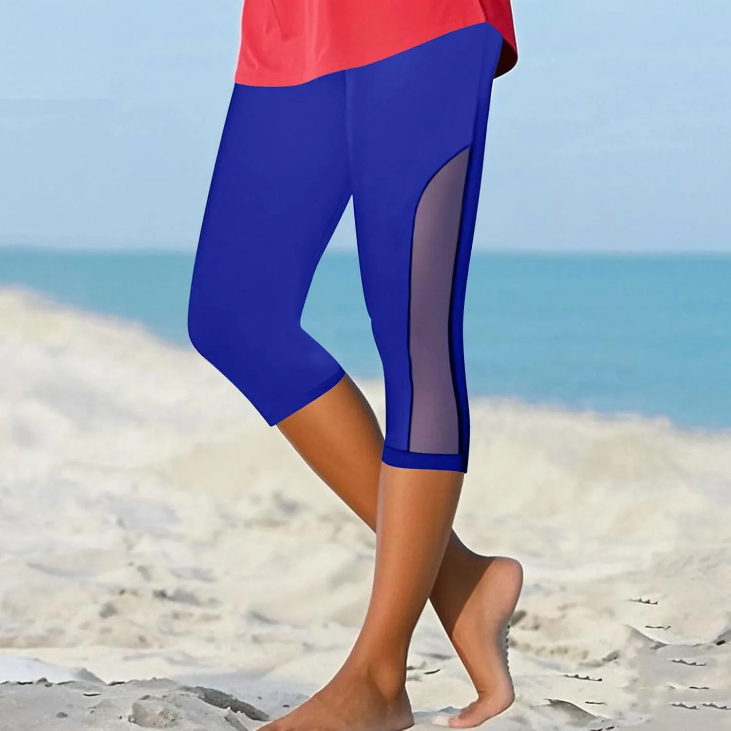 Womens Sheer Mesh Capri Leggings High Waisted Capris Pants Tight Workout Yoga Cropped Trousers Summer Casual Leggings