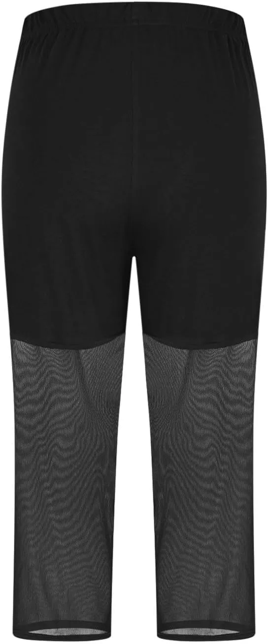 Womens Sheer Mesh Capri Leggings High Waisted Capris Pants Tight Workout Yoga Cropped Trousers Summer Casual Leggings