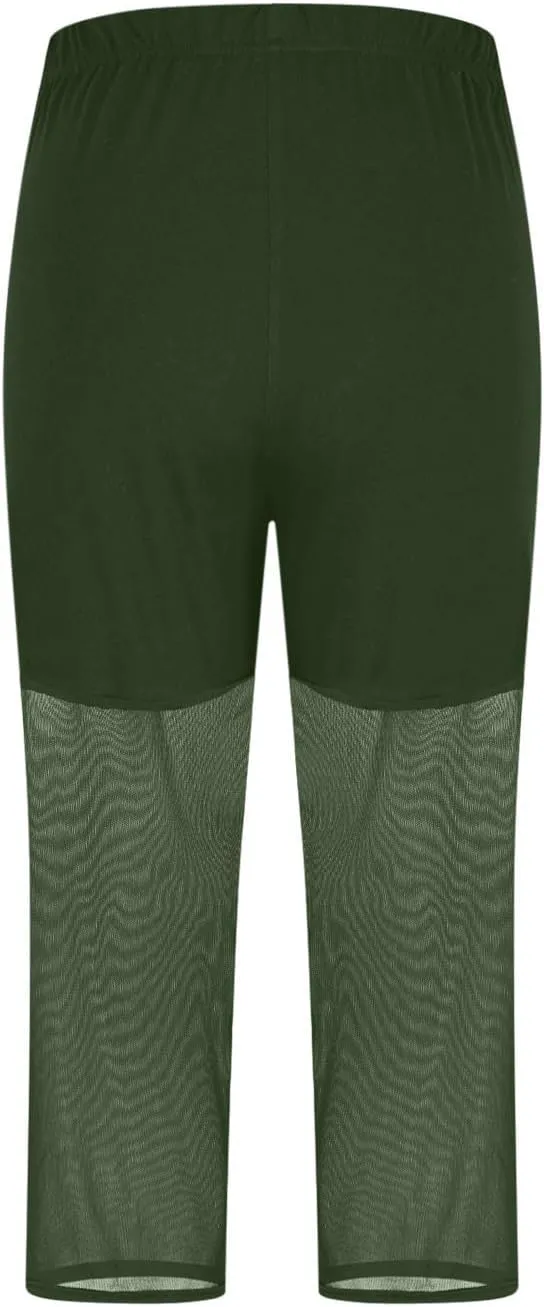Womens Sheer Mesh Capri Leggings High Waisted Capris Pants Tight Workout Yoga Cropped Trousers Summer Casual Leggings