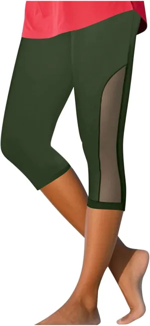 Womens Sheer Mesh Capri Leggings High Waisted Capris Pants Tight Workout Yoga Cropped Trousers Summer Casual Leggings