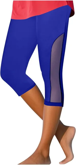 Womens Sheer Mesh Capri Leggings High Waisted Capris Pants Tight Workout Yoga Cropped Trousers Summer Casual Leggings