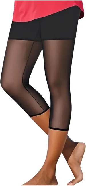 Womens Sheer Mesh Capri Leggings High Waisted Capris Pants Tight Workout Yoga Cropped Trousers Summer Casual Leggings