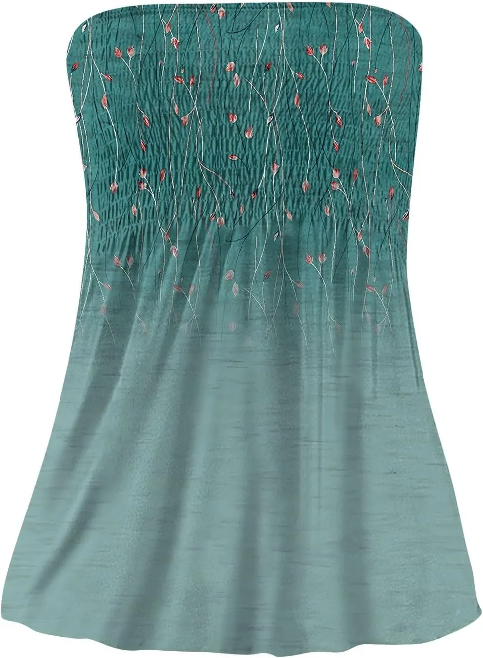 Womens Strapless Bandeau Tank Tops Tube Tops Floral Tanks Smocked Ruffled Backless Casual Bandeau Sleeveless Shirts
