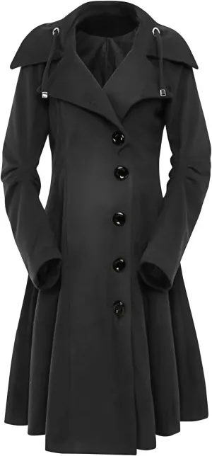 Womens Swing Double Breasted Wool Pea Coat with Belt Buckle Spring Mid-Long Long Sleeve Goth Lapel Dresses Outwear