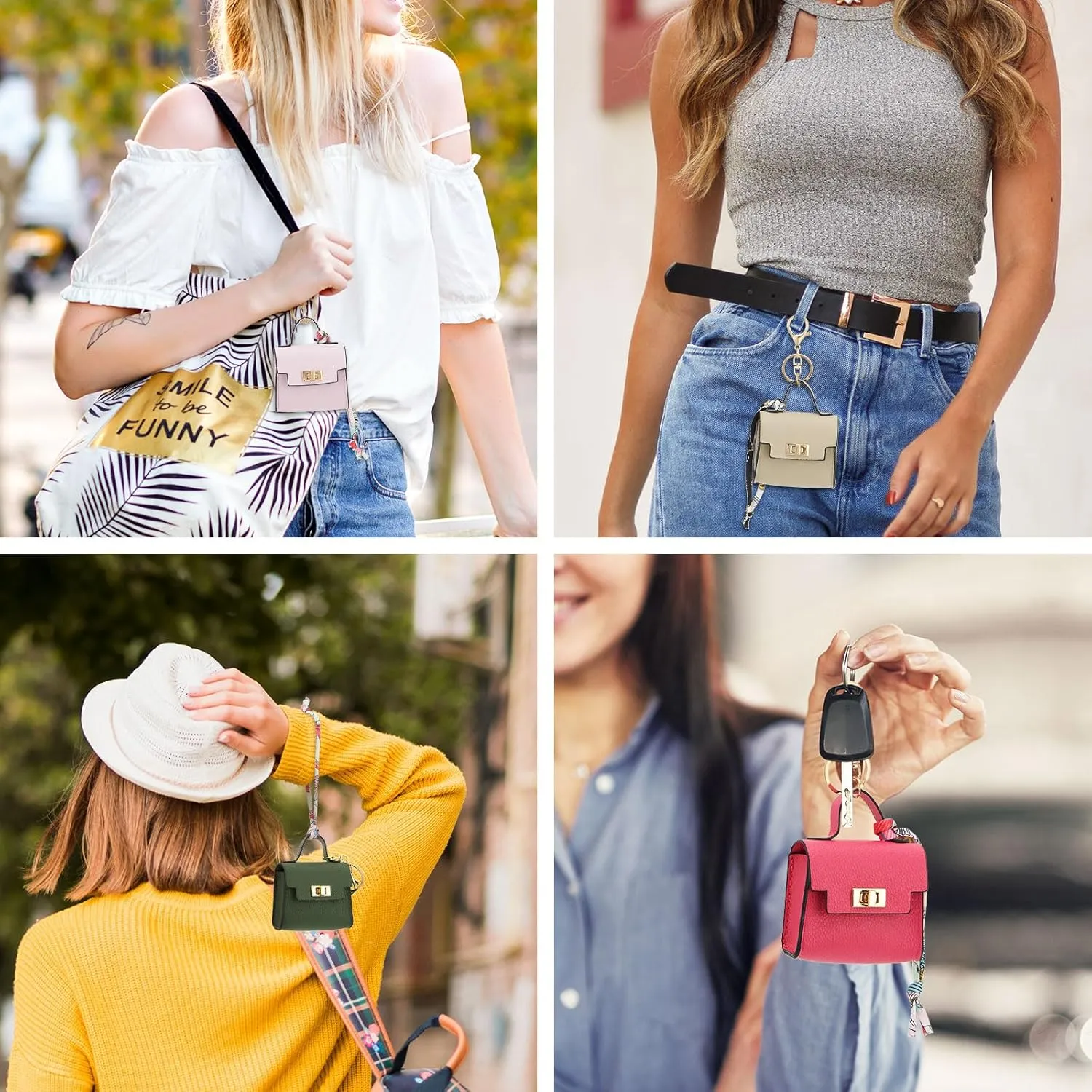 WOZEAH Mini Backpack Keychain for Women,Small Change Pouch Coin Purse Twist-lock with Key Headset BagBeige