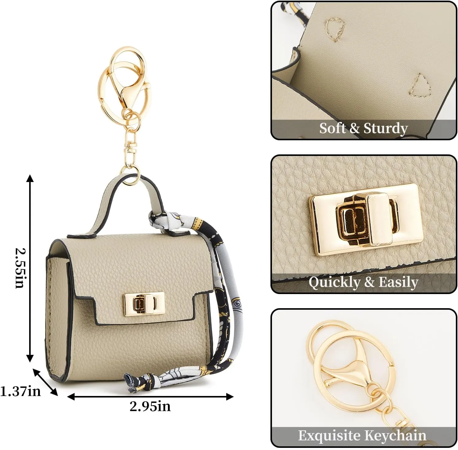 WOZEAH Mini Backpack Keychain for Women,Small Change Pouch Coin Purse Twist-lock with Key Headset BagBeige