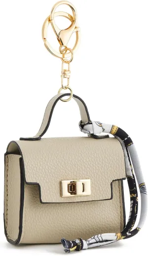 WOZEAH Mini Backpack Keychain for Women,Small Change Pouch Coin Purse Twist-lock with Key Headset BagBeige