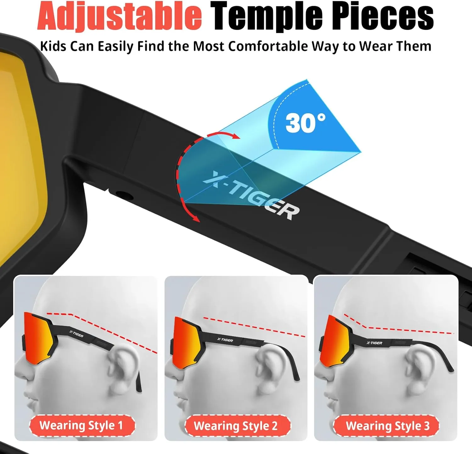 X-TIGER Polarized Youth Baseball Sunglasses UV400 Kids Sunglasses Boys Girls 8-12 Youth for Softball Cycling Sports Glasses