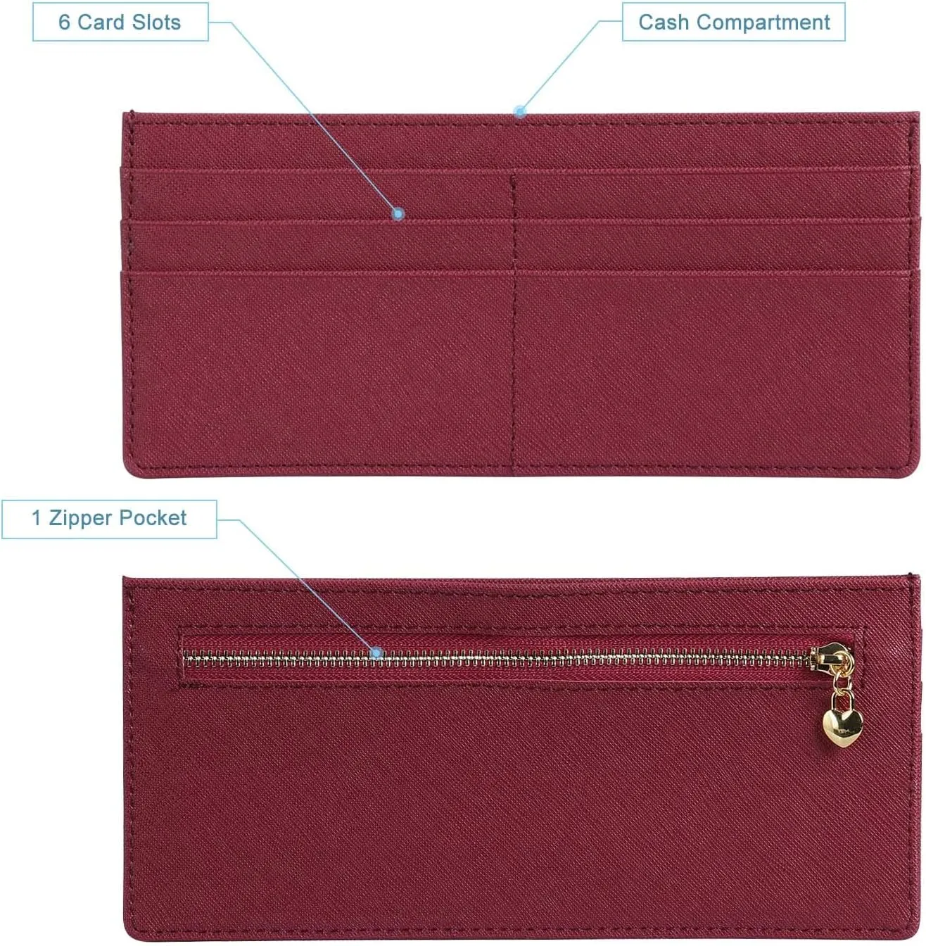 XEYOU Womens Credit Card Wallet Slim Long Zipper Pocket Purse for Coin, Cash, Receipt Multi-function Card Wallet for Ladies