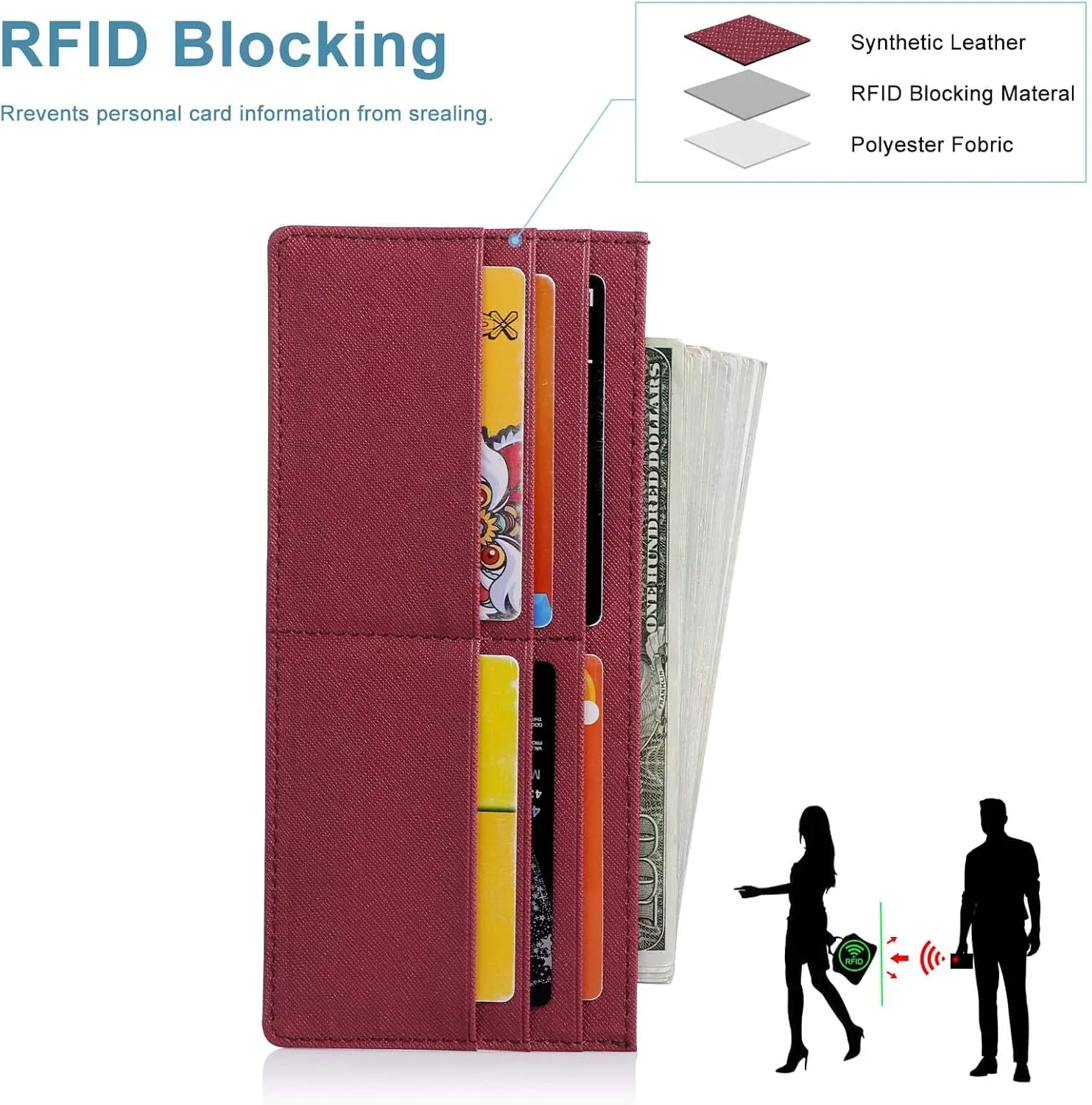 XEYOU Womens Credit Card Wallet Slim Long Zipper Pocket Purse for Coin, Cash, Receipt Multi-function Card Wallet for Ladies