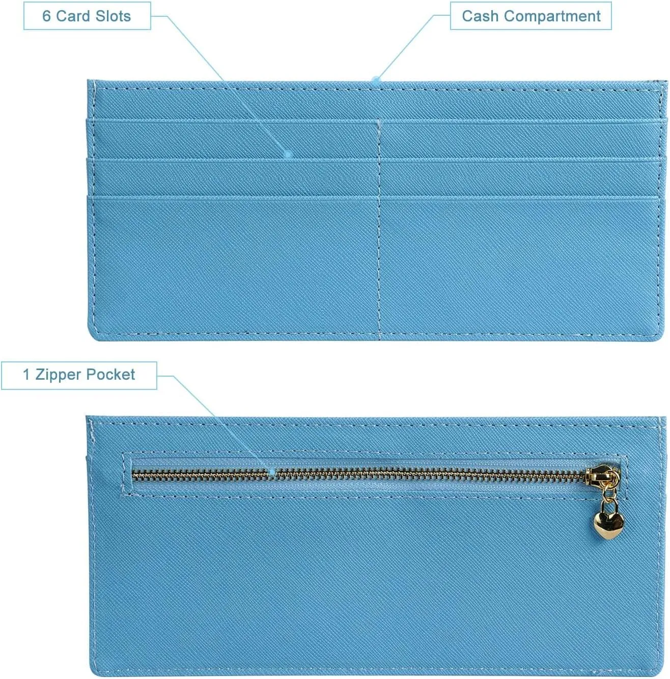XEYOU Womens Credit Card Wallet Slim Long Zipper Pocket Purse for Coin, Cash, Receipt Multi-function Card Wallet for Ladies