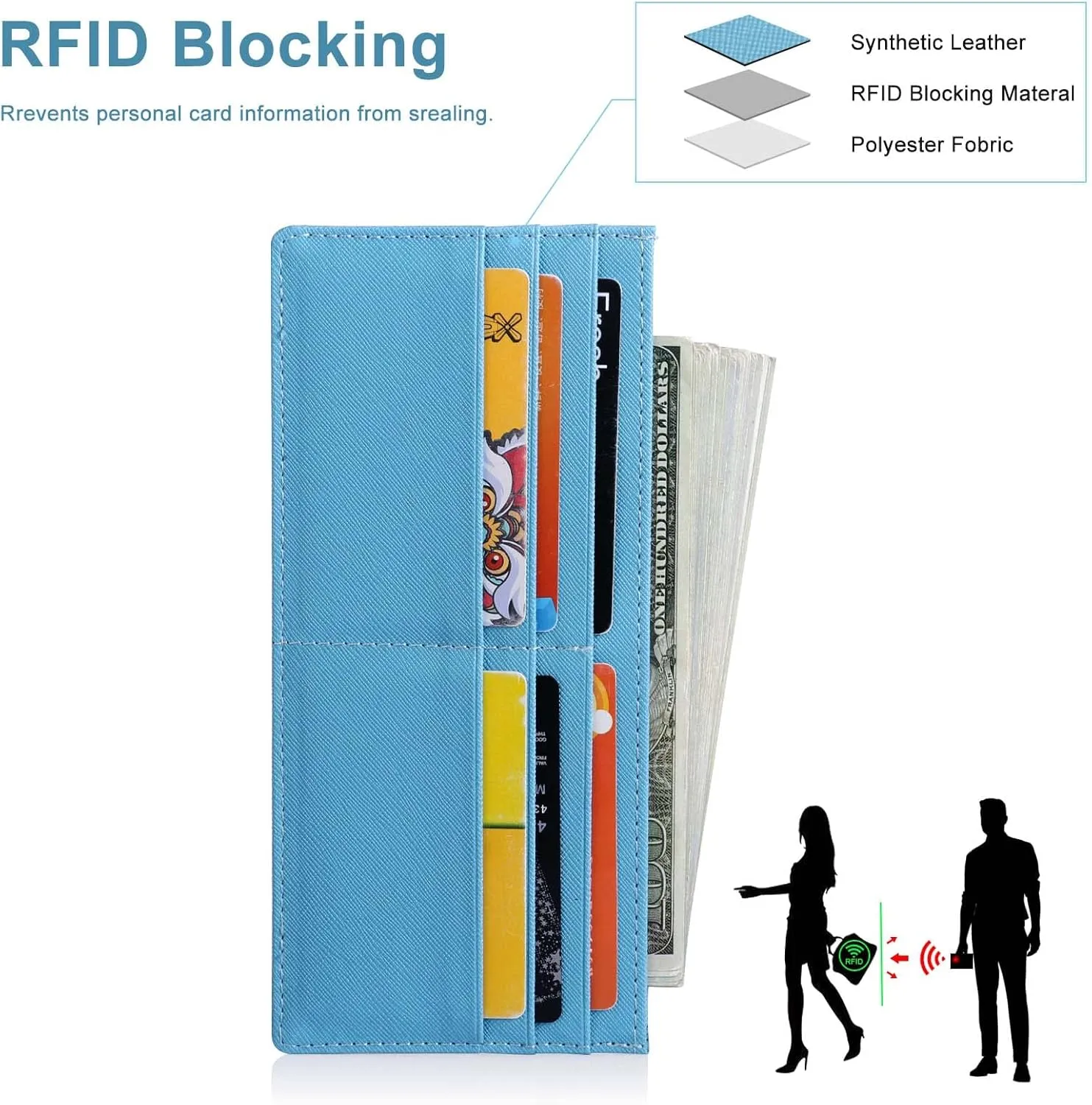 XEYOU Womens Credit Card Wallet Slim Long Zipper Pocket Purse for Coin, Cash, Receipt Multi-function Card Wallet for Ladies