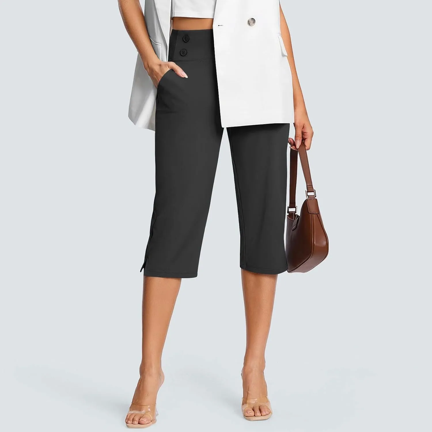 Yoga Capris with Pockets for Women Soft Stretch High Waisted Golf Pants Dressy Capri Pants Summer Cropped Trousers